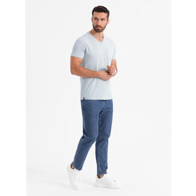 Férfi pamut V-nyakú pulóver mosott hatású - szürke V8 OM-TSWT-0242