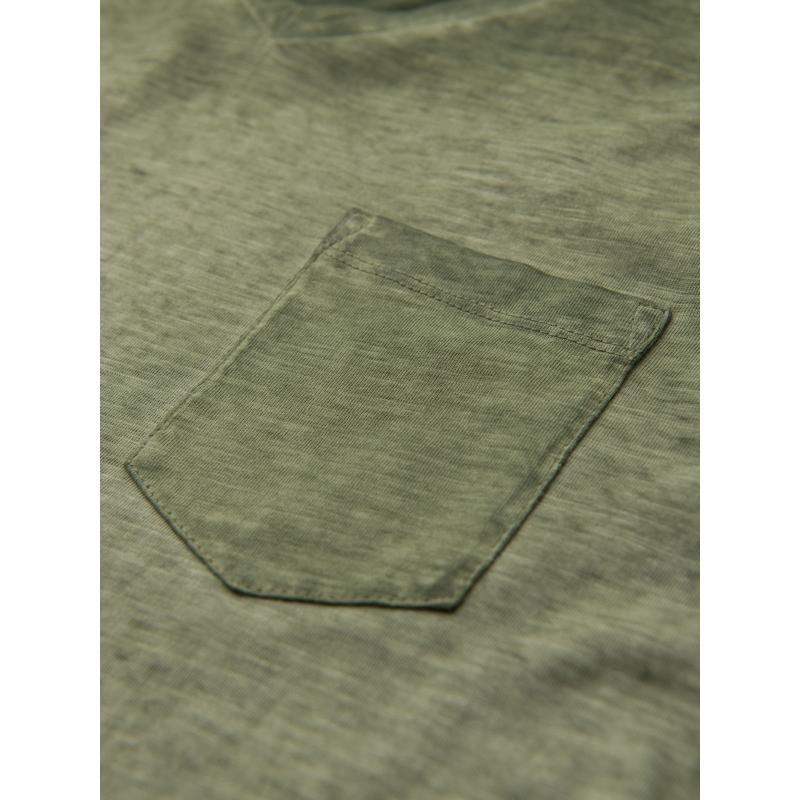 Pánské bavlněné tričko s výstřihem do V a efektem praní – olivové V9 OM-TSWT-0242