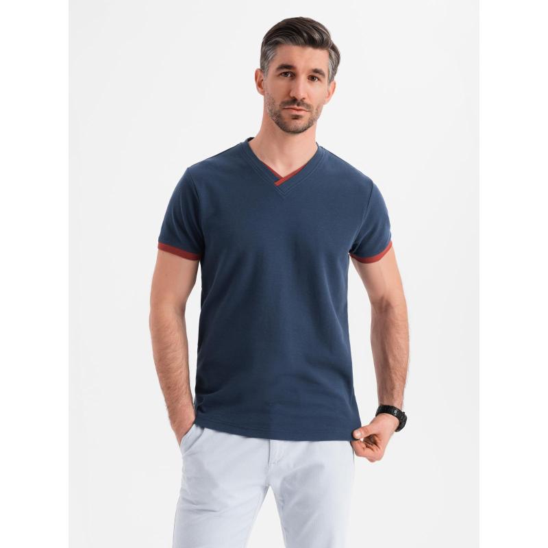 Klasické pánské bavlněné tričko BASIC – tmavě modré V2 OM-TSBS-0236