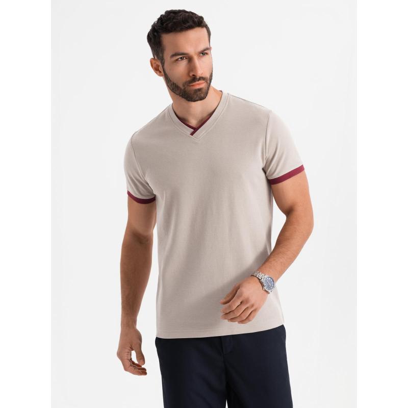 Klasické pánske bavlnené tričko BASIC - tmavomodré V2 OM-TSBS-0236