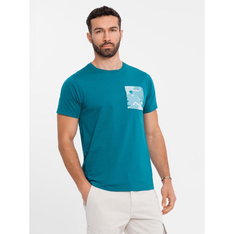 Pánske bavlnené tričko s výstrihom do V a efektom prania - tmavomodré V7 OM-TSWT-0242