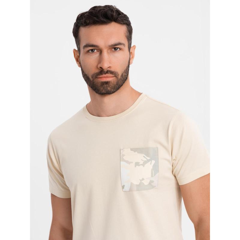 Pánske bavlnené tričko s výstrihom do V a efektom prania - tmavomodrá V7 OM-TSWT-0242