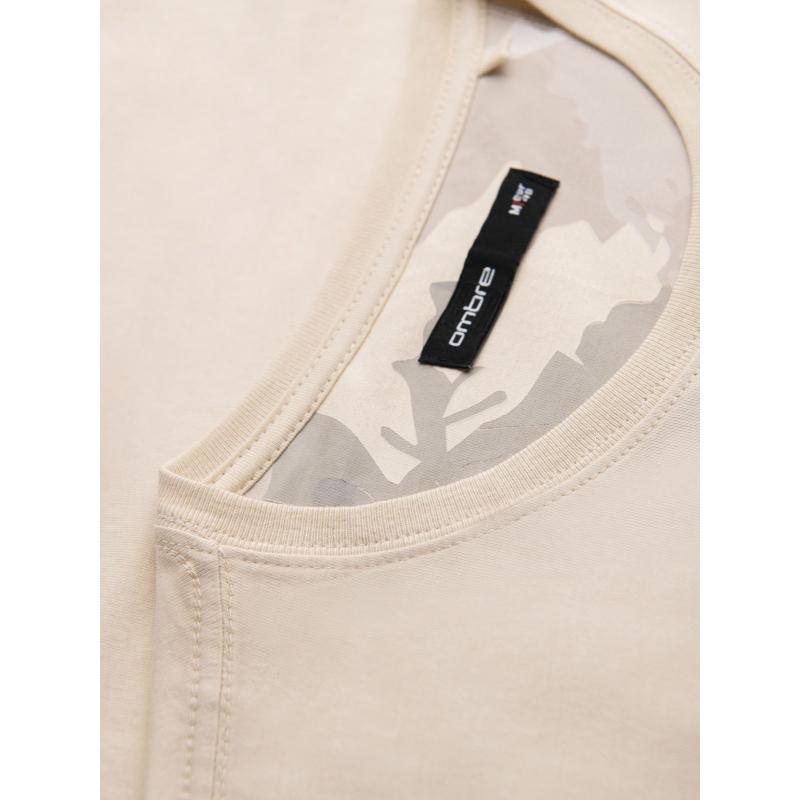 Pánske bavlnené tričko s výstrihom do V a efektom prania - tmavomodrá V7 OM-TSWT-0242