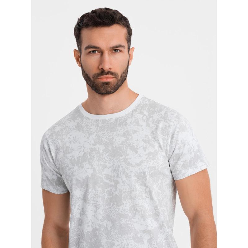 Férfi pamut V-nyakú kötött póló mosott hatású - sötétkék V7 OM-TSWT-0242