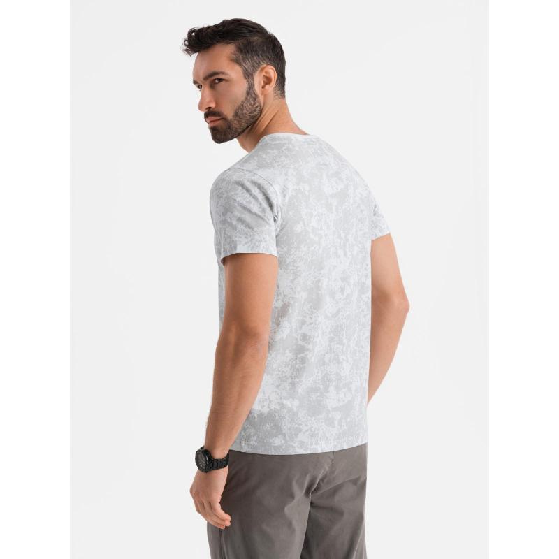 Férfi pamut V-nyakú kötött póló mosott hatású - sötétkék V7 OM-TSWT-0242