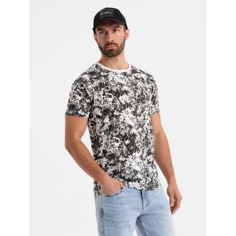 Férfi pamut V-nyakú kötött póló mosott hatású - sötétkék V7 OM-TSWT-0242