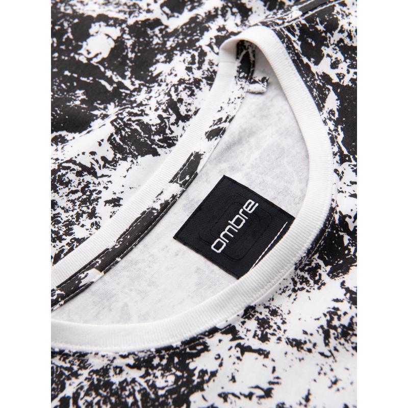 Férfi pamut V-nyakú kötött póló mosott hatású - sötétkék V7 OM-TSWT-0242