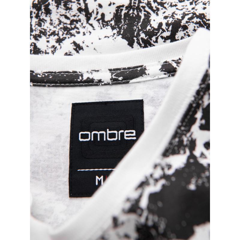 Férfi pamut V-nyakú kötött póló mosott hatású - sötétkék V7 OM-TSWT-0242