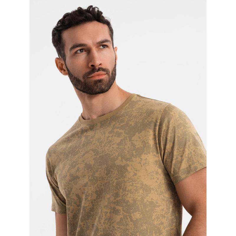 Férfi pamut V-nyakú kötött póló mosott hatású - sötétkék V7 OM-TSWT-0242