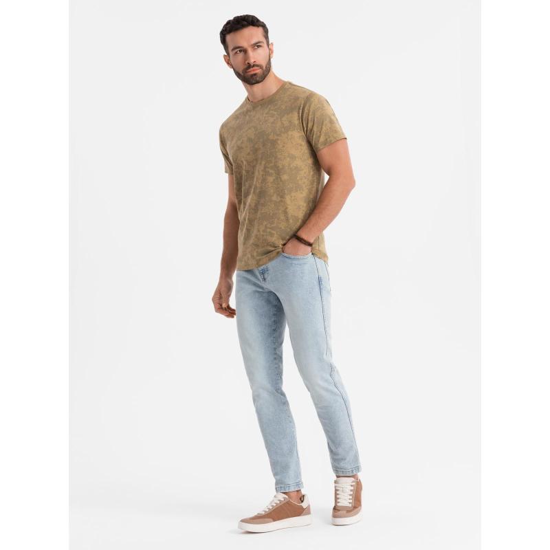 Férfi pamut V-nyakú kötött póló mosott hatású - sötétkék V7 OM-TSWT-0242