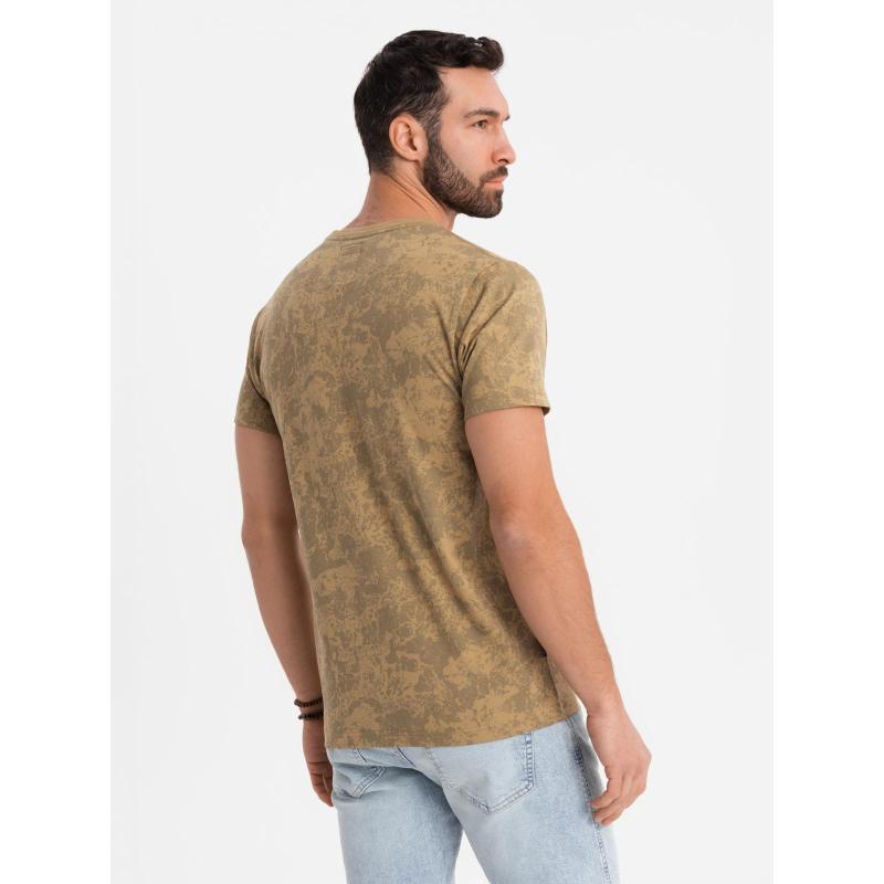 Férfi pamut V-nyakú kötött póló mosott hatású - sötétkék V7 OM-TSWT-0242