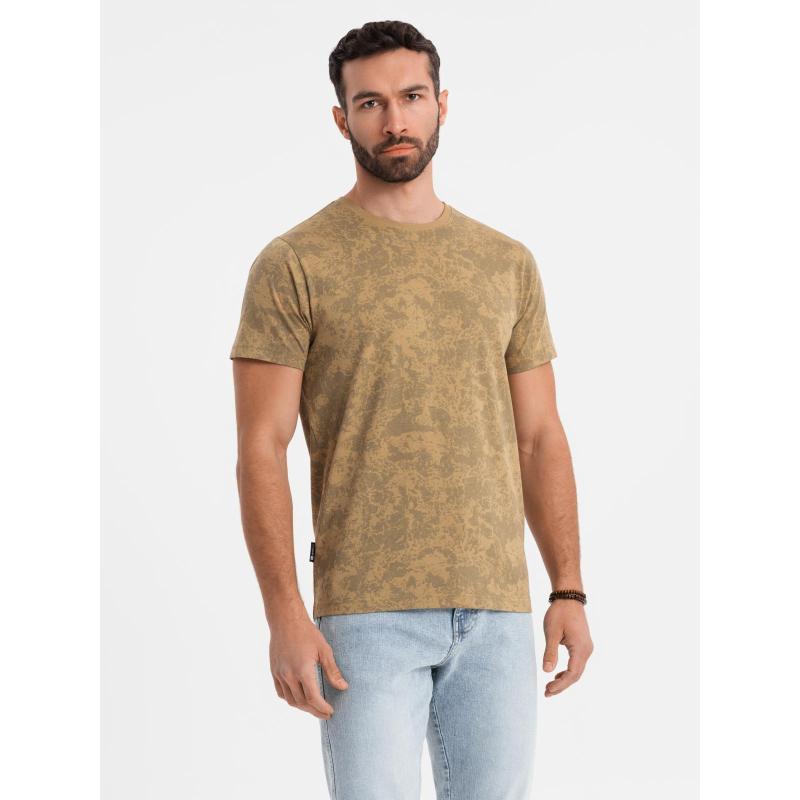 Férfi pamut V-nyakú kötött póló mosott hatású - sötétkék V7 OM-TSWT-0242