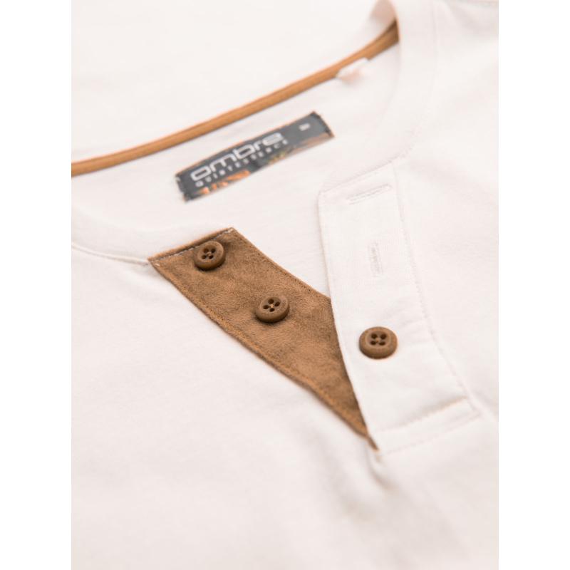 Férfi pamut V-nyakú kötött póló mosott hatású - sötétkék V7 OM-TSWT-0242