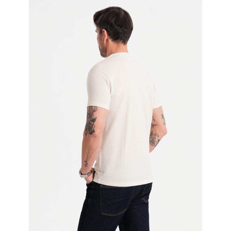 Férfi pamut V-nyakú kötött póló mosott hatású - sötétkék V7 OM-TSWT-0242