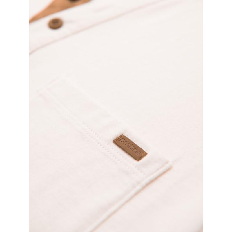 Férfi pamut V-nyakú kötött póló mosott hatású - sötétkék V7 OM-TSWT-0242