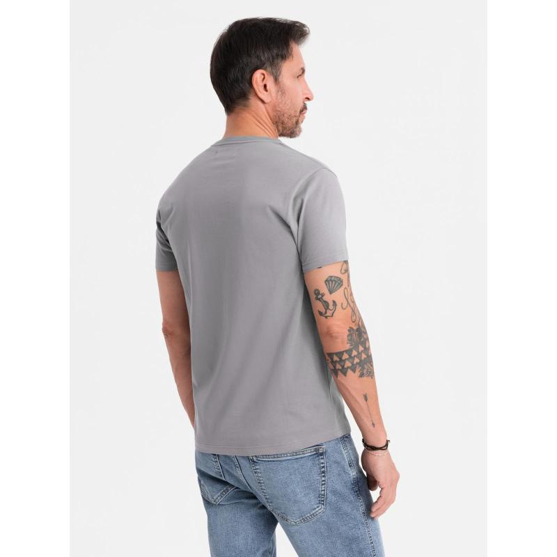 Férfi pamut V-nyakú kötött póló mosott hatású - sötétkék V7 OM-TSWT-0242