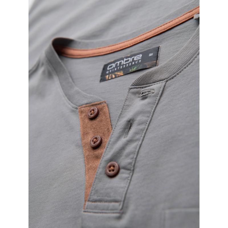 Férfi pamut V-nyakú kötött póló mosott hatású - sötétkék V7 OM-TSWT-0242