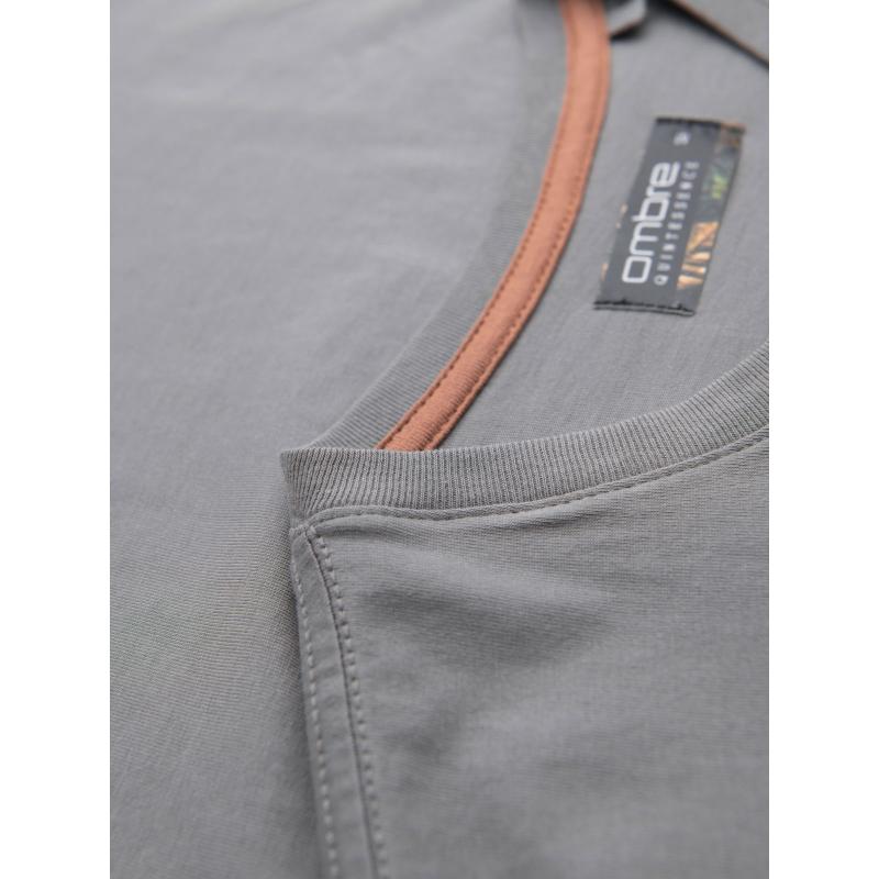 Férfi pamut V-nyakú kötött póló mosott hatású - sötétkék V7 OM-TSWT-0242