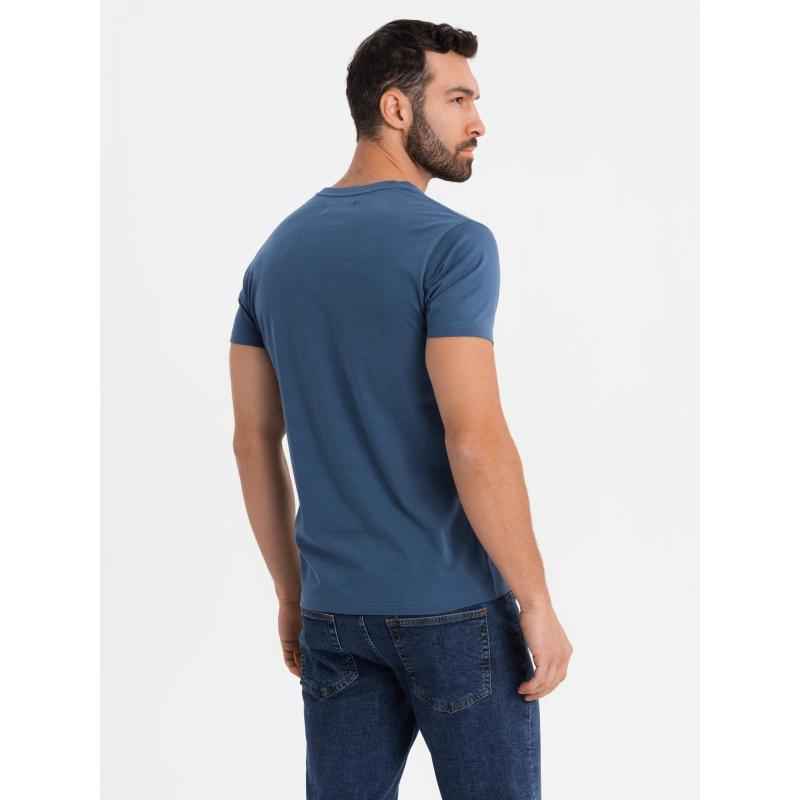 Pánske bavlnené tričko s výstrihom do V a efektom prania - tmavomodrá V7 OM-TSWT-0242