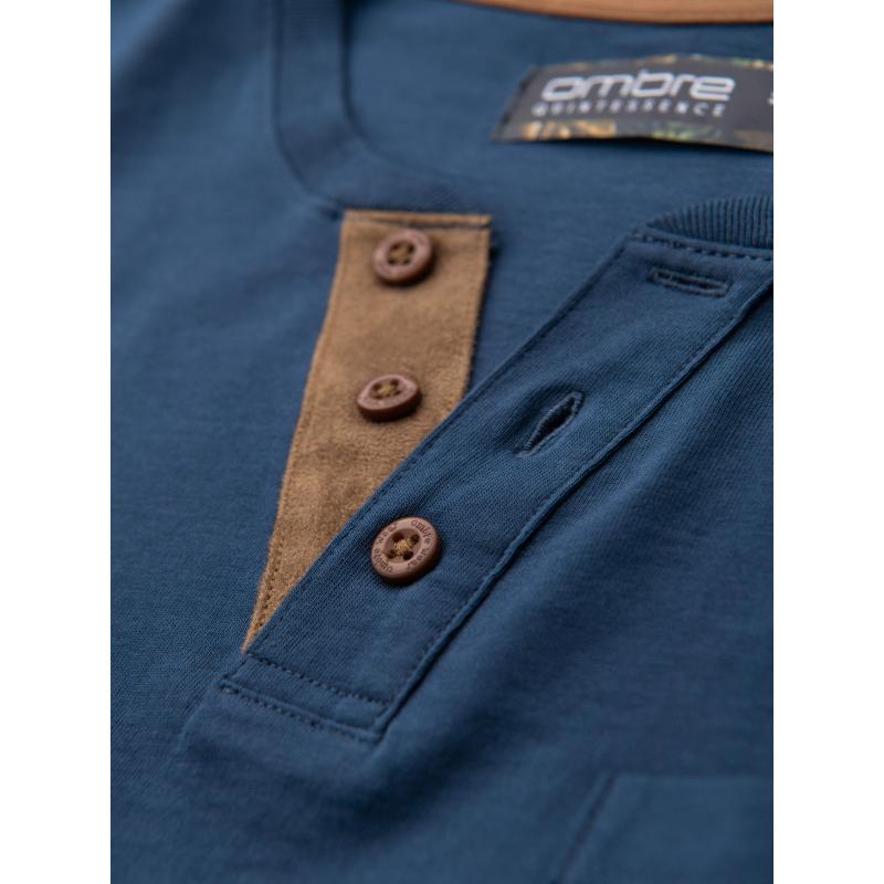 Pánske bavlnené tričko s výstrihom do V a efektom prania - tmavomodrá V7 OM-TSWT-0242