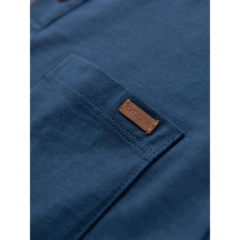 Pánske bavlnené tričko s výstrihom do V a efektom prania - tmavomodrá V7 OM-TSWT-0242