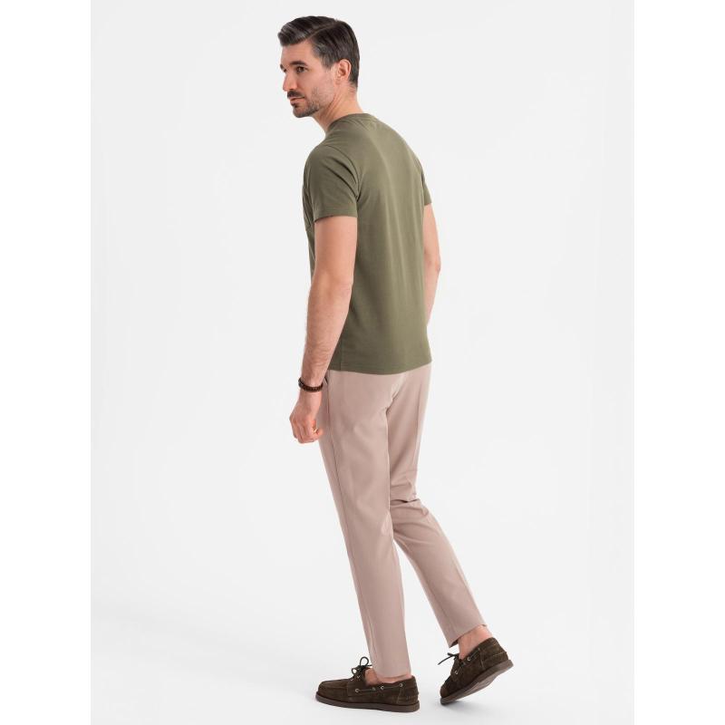 Férfi pamut V-nyakú kötött póló mosott hatású - sötétkék V7 OM-TSWT-0242