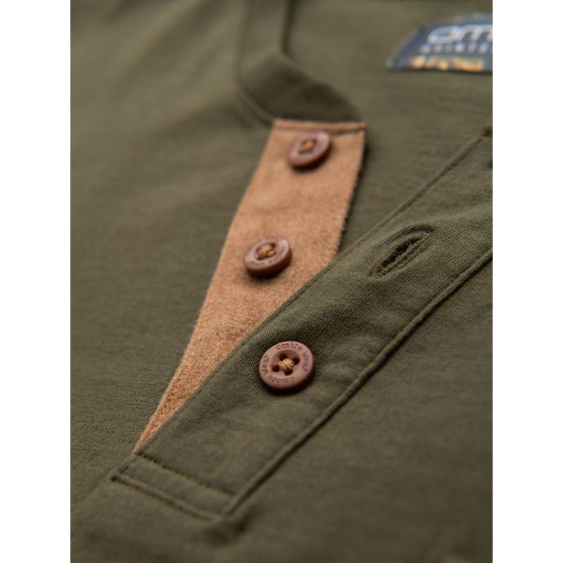 Férfi pamut V-nyakú kötött póló mosott hatású - sötétkék V7 OM-TSWT-0242