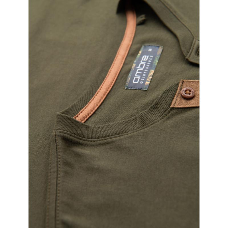 Férfi pamut V-nyakú kötött póló mosott hatású - sötétkék V7 OM-TSWT-0242