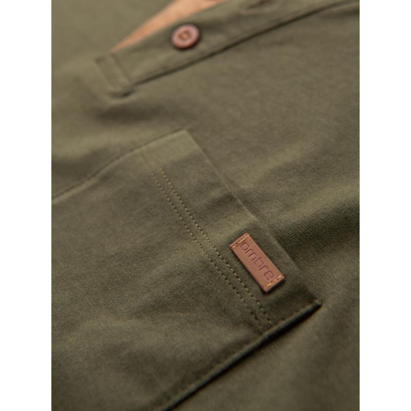 Férfi pamut V-nyakú kötött póló mosott hatású - sötétkék V7 OM-TSWT-0242