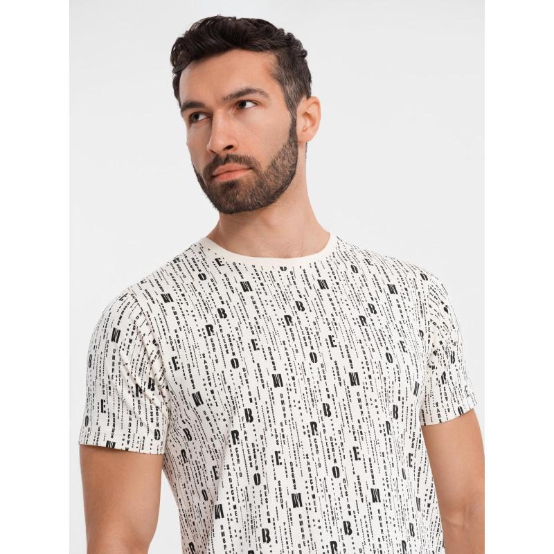 Férfi pamut V-nyakú kötött póló mosott hatású - sötétkék V7 OM-TSWT-0242