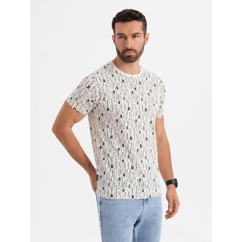 Férfi pamut V-nyakú kötött póló mosott hatású - sötétkék V7 OM-TSWT-0242