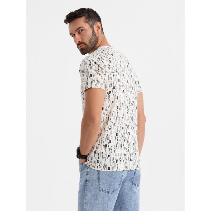 Férfi pamut V-nyakú kötött póló mosott hatású - sötétkék V7 OM-TSWT-0242