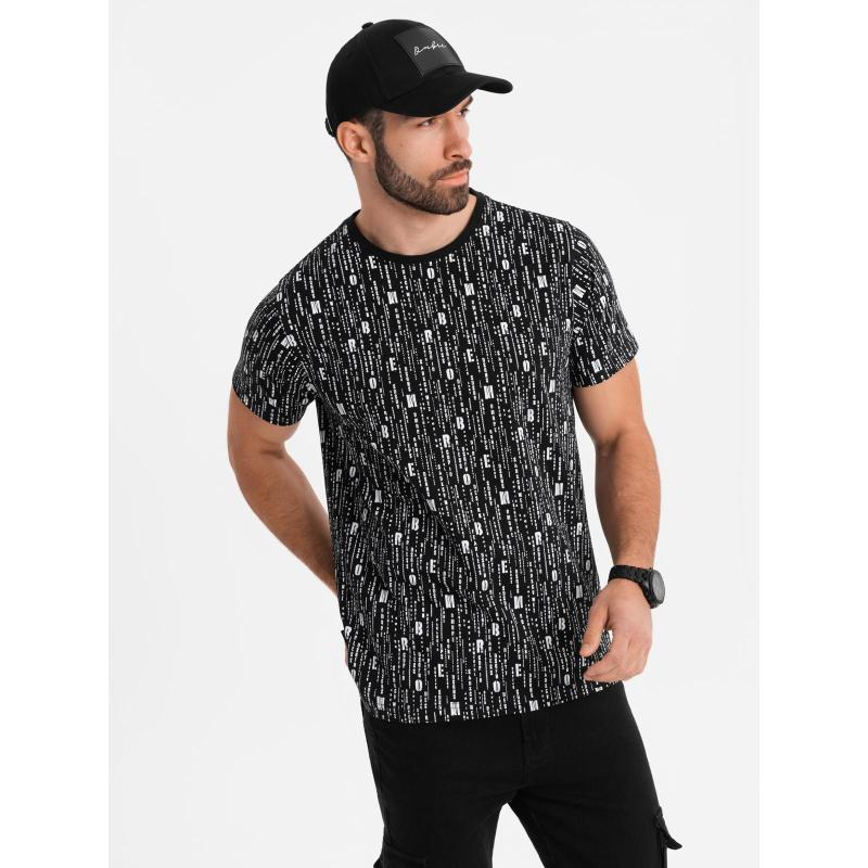 Pánské bavlněné tričko s výstřihem do V a efektem praní - tmavě modré V7 OM-TSWT-0242