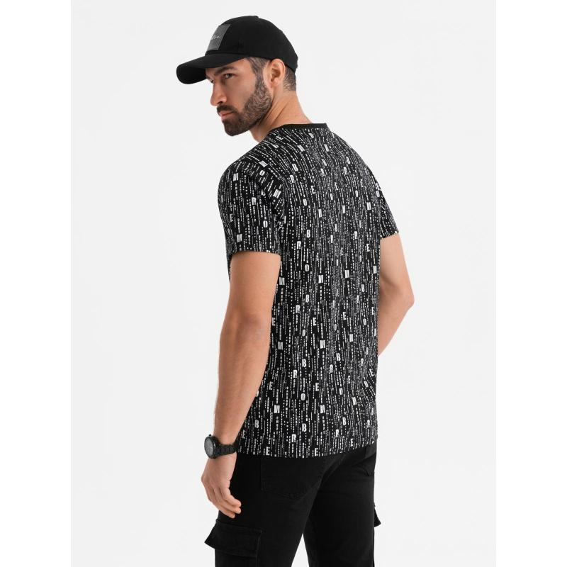 Pánské bavlněné tričko s výstřihem do V a efektem praní - tmavě modré V7 OM-TSWT-0242