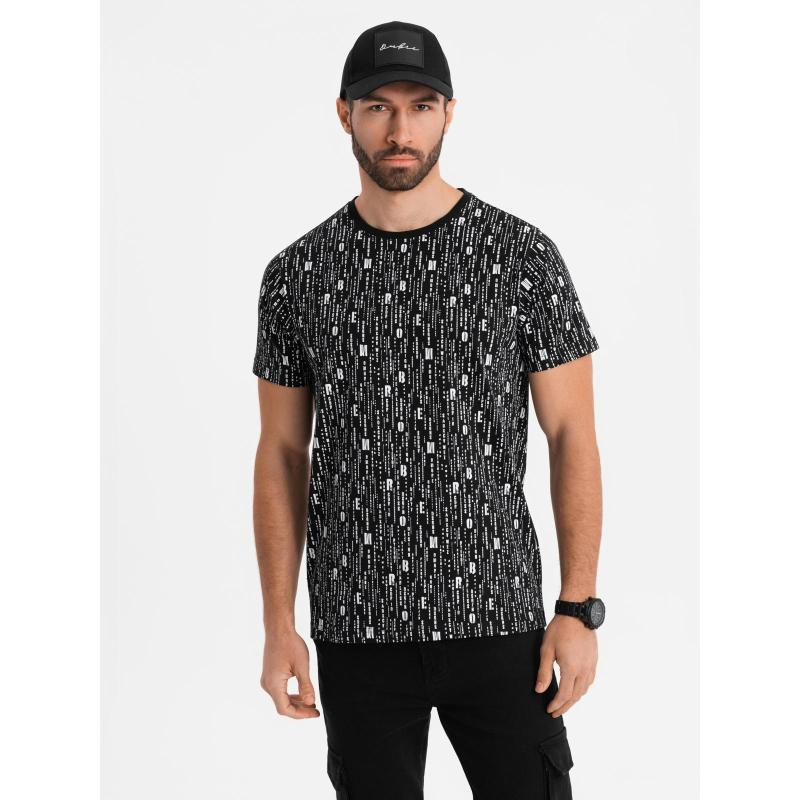 Pánské bavlněné tričko s výstřihem do V a efektem praní - tmavě modré V7 OM-TSWT-0242