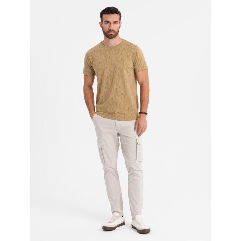 Férfi pamut V-nyakú kötött póló mosott hatású - sötétkék V7 OM-TSWT-0242