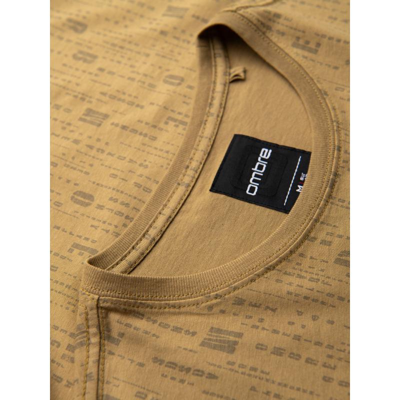 Férfi pamut V-nyakú kötött póló mosott hatású - sötétkék V7 OM-TSWT-0242