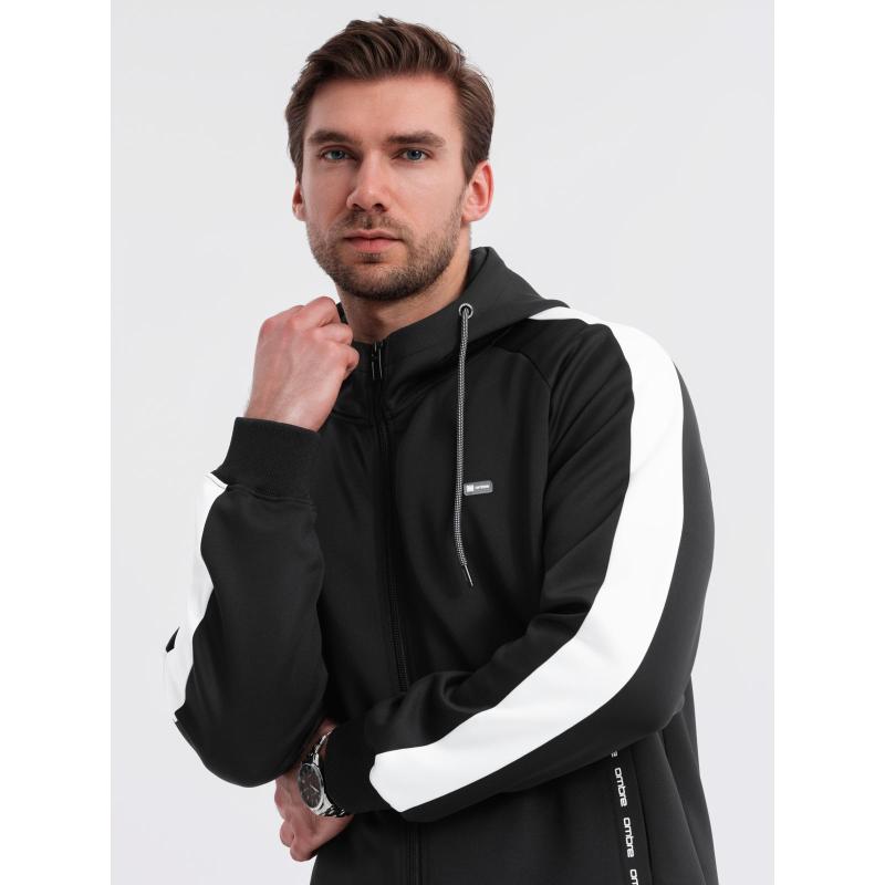 Férfi pulóver magas gallérral és csíkokkal - szürke melange V1 OM-SSZP-0219