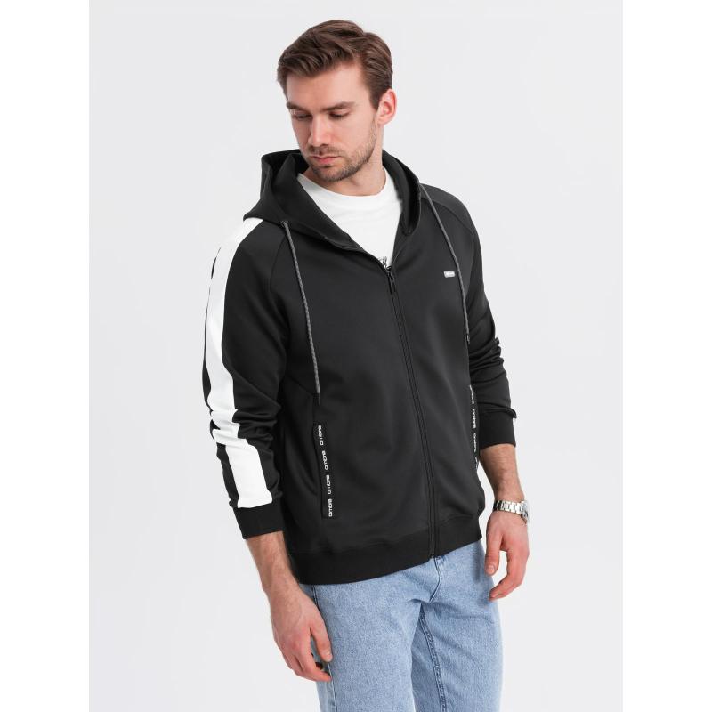 Férfi pulóver magas gallérral és csíkokkal - szürke melange V1 OM-SSZP-0219