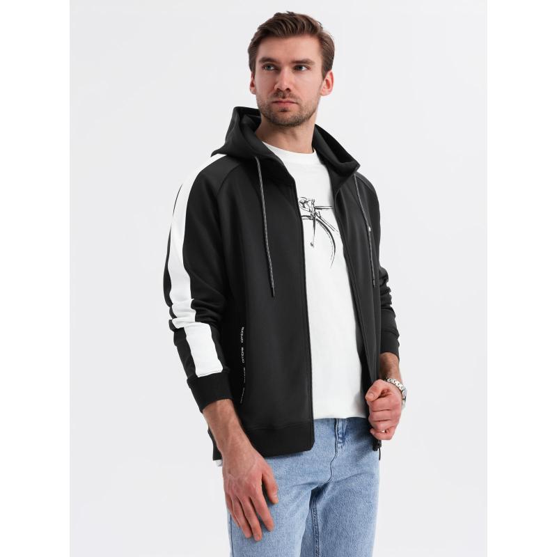 Férfi pulóver magas gallérral és csíkokkal - szürke melange V1 OM-SSZP-0219