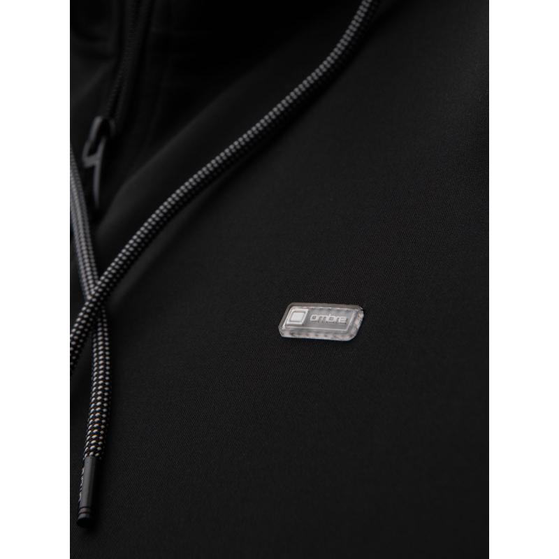 Férfi pulóver magas gallérral és csíkokkal - szürke melange V1 OM-SSZP-0219