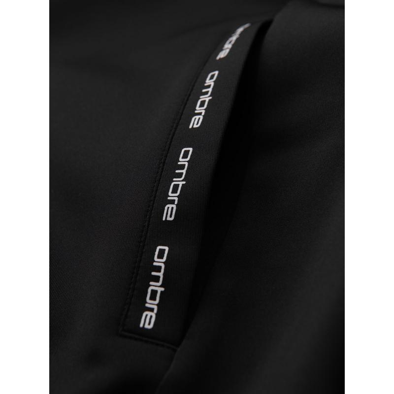 Férfi pulóver magas gallérral és csíkokkal - szürke melange V1 OM-SSZP-0219