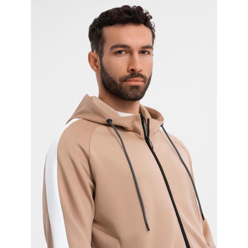 Pánska mikina s vysokým golierom a pruhmi - sivá melírovaná V1 OM-SSZP-0219