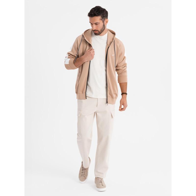 Pánska mikina s vysokým golierom a pruhmi - sivá melírovaná V1 OM-SSZP-0219