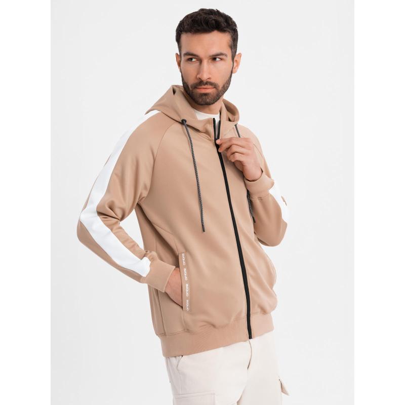 Pánska mikina s vysokým golierom a pruhmi - sivá melírovaná V1 OM-SSZP-0219