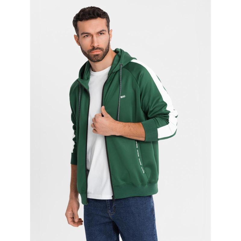 Pánska mikina s vysokým golierom a pruhmi - sivá melírovaná V1 OM-SSZP-0219