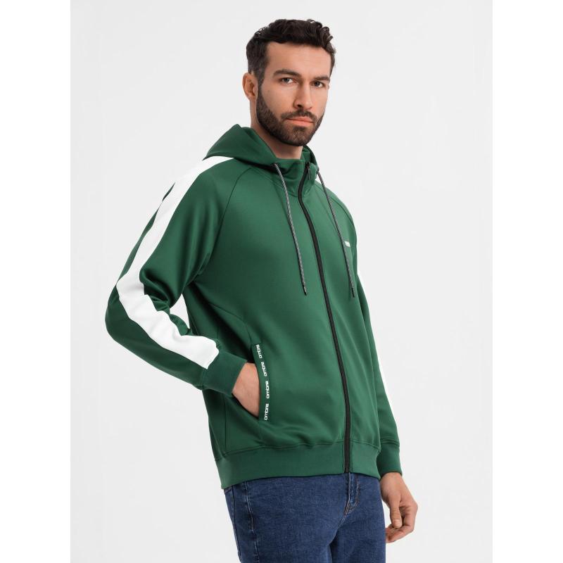 Pánska mikina s vysokým golierom a pruhmi - sivá melírovaná V1 OM-SSZP-0219