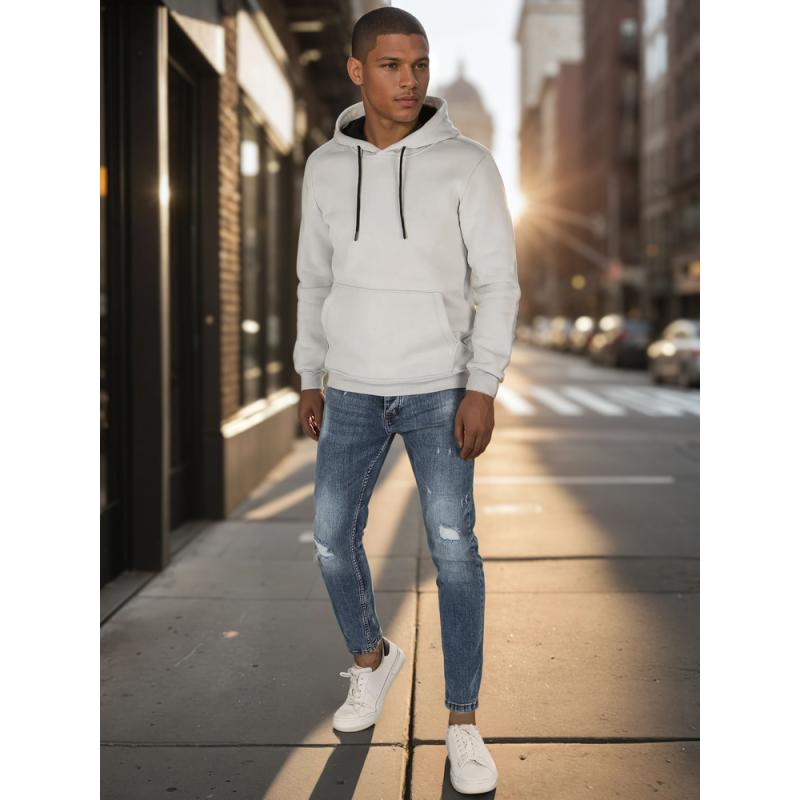 Férfi alap pulóver kapucnival, világosszürke