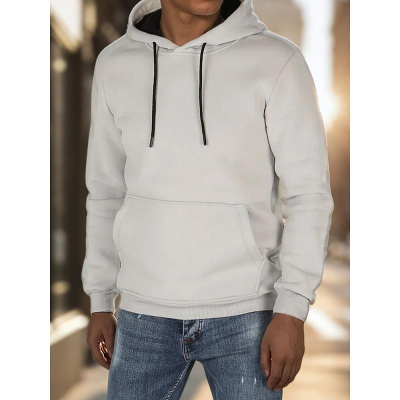 Férfi alap pulóver kapucnival, világosszürke