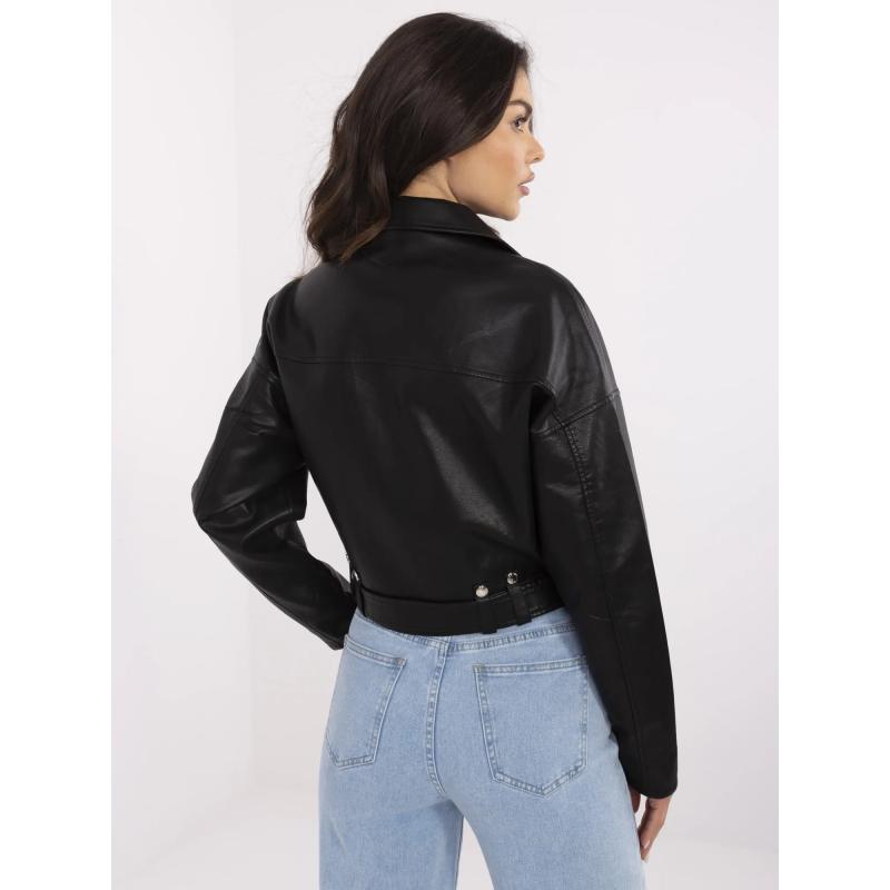 Fekete női motoros kabát cipzárral